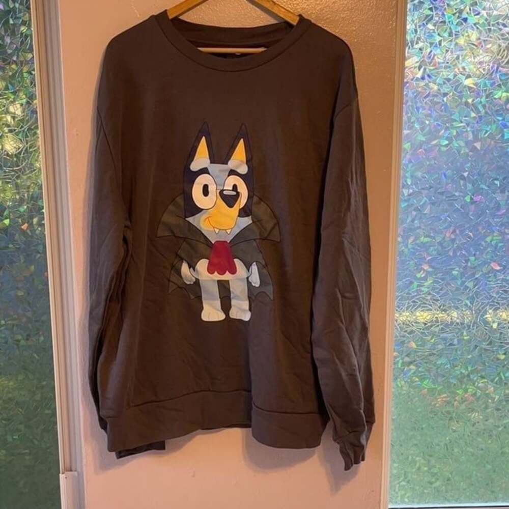 Bluey / Bingo Dracula Halloween Sweatshirt, Gray, Long Sleeve, 3XL